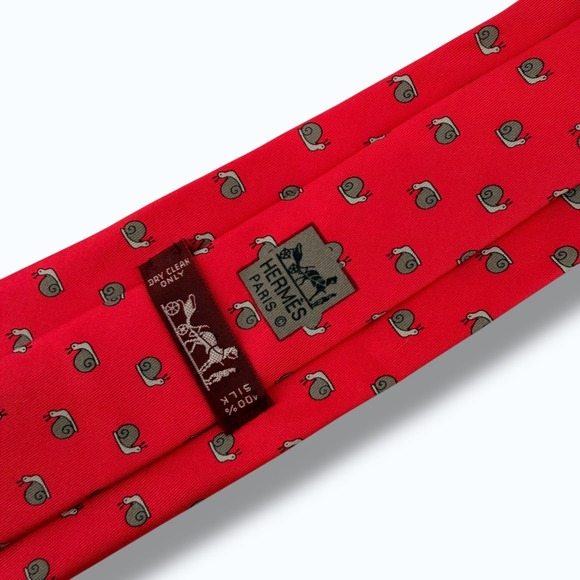 Hermes Snail Print Silk Tie Mens 57